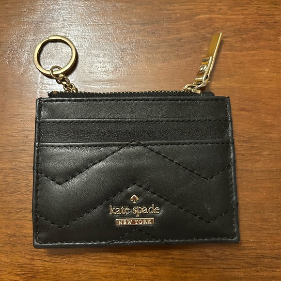 Kate Spade Black Quilted Chevron Card Holder with Gold Hardware - Picture 1 of 3